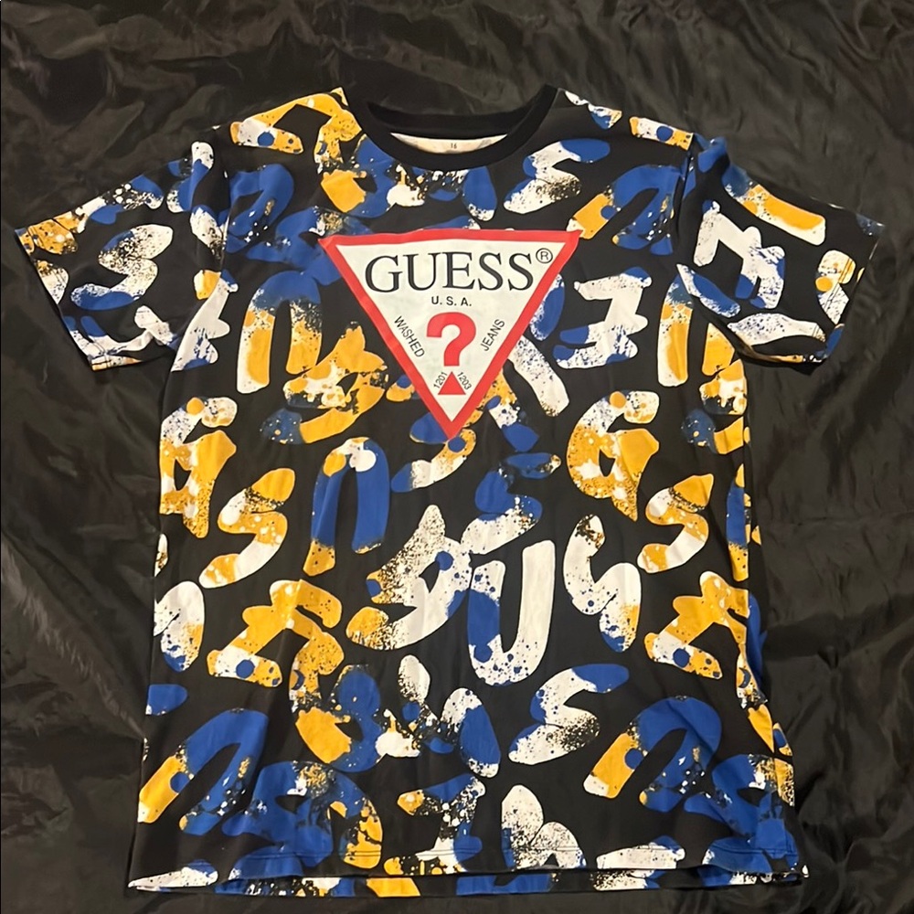 Guess Graffiti Short Sleeve Tee Blue Yellow